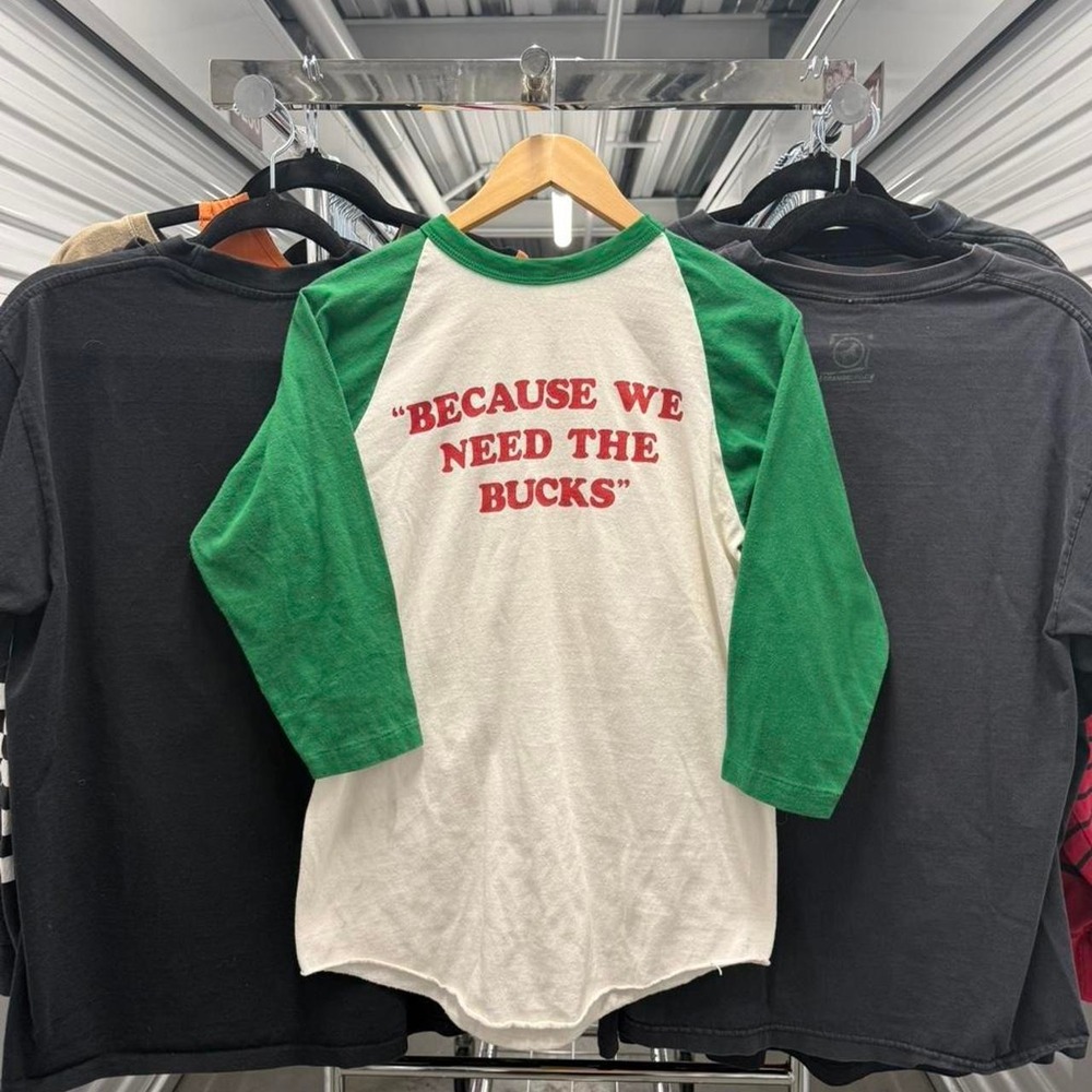 Vintage 70's / 80's KFAT Gilroy Cali "Because we Need The Bucks3/4's Sleeve Tee - Picture 5 of 7